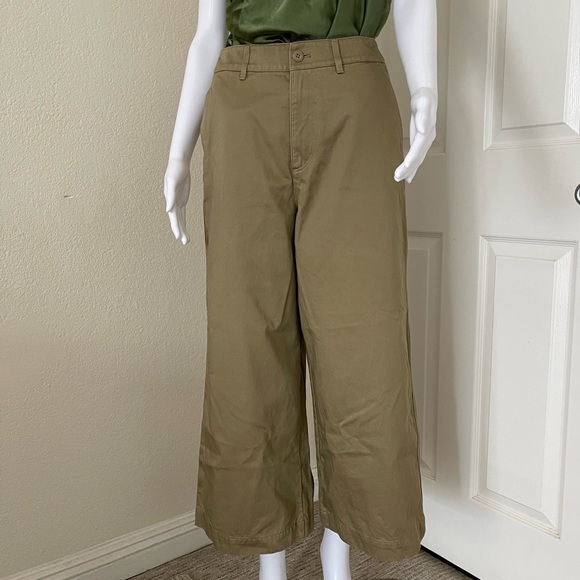 Uniqlo Pants - Uniqlo- Cotton Dark Khaki high waist wide leg cropped pants Size 4